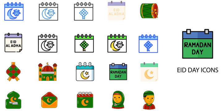Eid Day simple concept 24 color icons set .Vector illustration.	