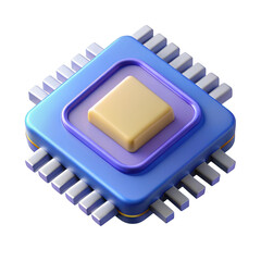 Fototapete - Stylized 3d processor chip with geometric layers isolated on transparent background