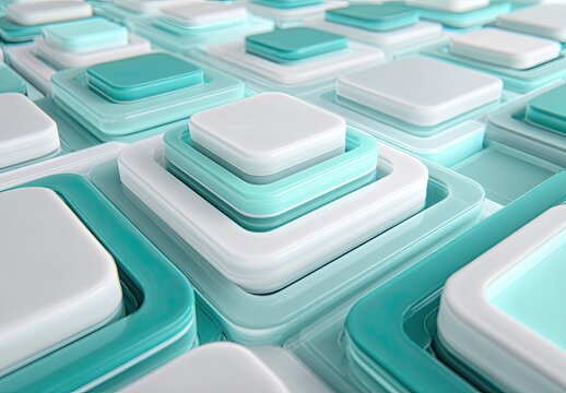 Abstract geometric pattern of layered squares in teal and white
