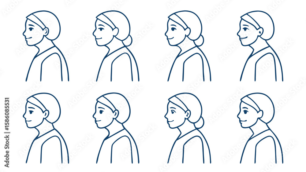 Line art profiles of women showing posture variations woman ...