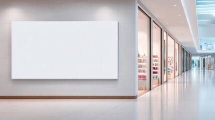 Wall Mural - Future store design concept, Modern hallway with a blank wall, showcasing a clean and minimalistic design.