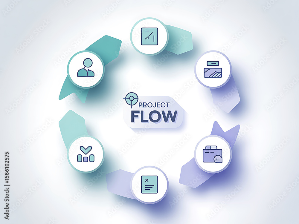 Visualizing project workflow stages with circular diagram icons Stock ...