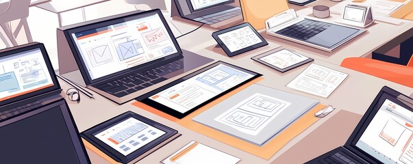 Design workspace with multiple devices and sketches.