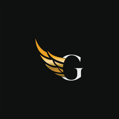 Aufkleber - G letter with golden wings typo