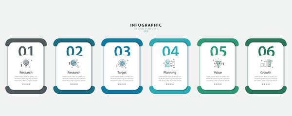 Poster - Vector infographic template design. 6 Step timeline journey, Flat simple infographics design template. presentation graph. Business concept with numbers 6 options or steps vector illustration.