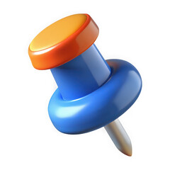 Poster - Shiny blue and orange push pin with metal point isolated on transparent background