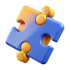 Poster - Two interlocking puzzle pieces in blue and orange isolated on transparent background