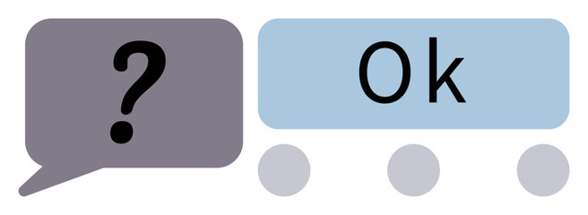 Poster - Speech bubble with question mark facing another bubble with Ok text, symbolizing interaction, dialogue, clarity, agreement, and responses. Ideal for teamwork, support, feedback decision-making