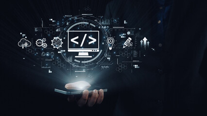 Poster - Modern web development concept featuring coding symbols, web development process, web development interface, and web development tools with futuristic design. Elide