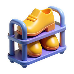 Aufkleber - Stylized 3d rendering of yellow shoes on a purple shoe rack isolated on transparent background