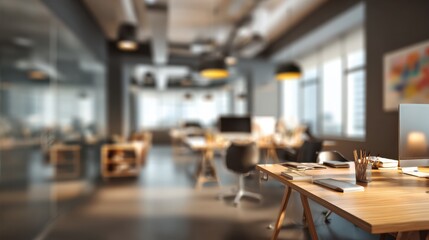 Poster - workspace blur room business illustration modern design, technology creative, collaboration productivity workspace blur room business