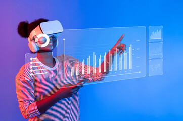 Poster - A person utilizing virtual reality technology to interact with a data analytics interface, showcasing insights and metrics in a vibrant, modern setting. XDMCP