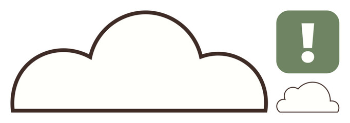 Poster - Cloud with bold contour and triangular exclamation mark, signifying caution or notification. Ideal for communication, weather forecast, tech alert, urgency, attention, cloud storage, simple flat