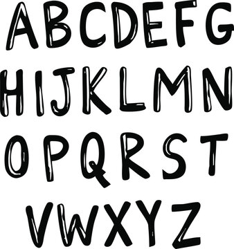 Hand Drawn Bold Alphabet, Black Marker Font, Vector Lettering Set
