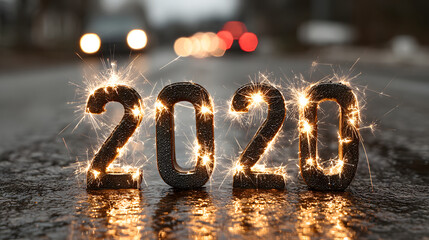 Poster - Firework that reads 2026 on a wet surface