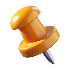 Poster - Shiny orange thumbtack with a silver pin isolated on transparent background