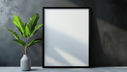 Poster - Close-Up Of A Mock-Up Frame In A Home Interior With A Plant In A Vase, Rendered In High Definition. Perfect For Showcasing Artwork.