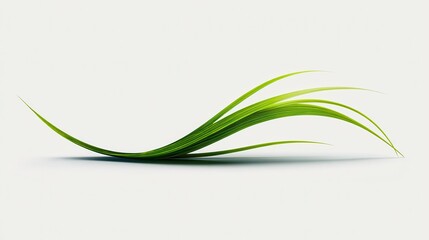 Poster - Elegant Curve, A Single Blade of Green Grass Isolated on a Pristine Plain White Background, Showcasing Nature's Delicate Beauty with a Clean and Minimalist Aesthetic