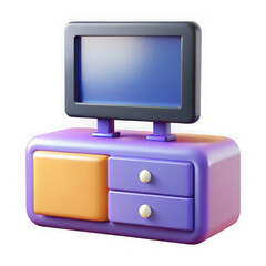 Aufkleber - Cute 3d cartoon television set on a purple cabinet isolated on transparent background