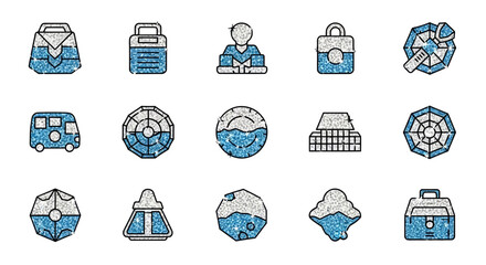 Fototapete - Collection of Blue Themed Linear Vector Icons for UI Design and Graphic Elements