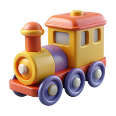 Poster - Colorful toy train with orange yellow and purple colors isolated on transparent background