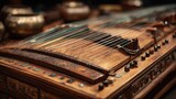 Close-up of antique wooden string instrument