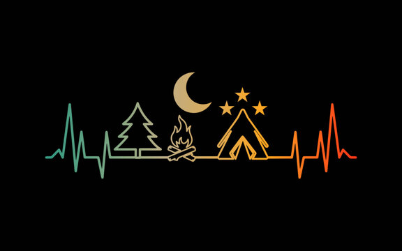 Retro Camping Outdoor Heartbeat t-shirt quotes svg design