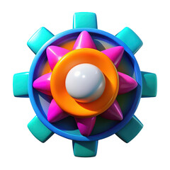 Poster - Vibrant abstract gear mechanism with colorful petals and a central sphere isolated on transparent background