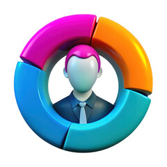 Poster - Stylized 3d figure in a suit with colorful segmented ring around head isolated on transparent background
