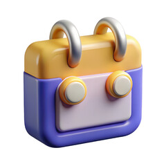 Poster - Stylized 3d calendar icon with yellow top and purple base isolated on transparent background