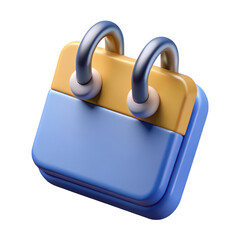 Poster - Stylized 3d rendering of a blue and yellow calendar icon with silver rings isolated on transparent background