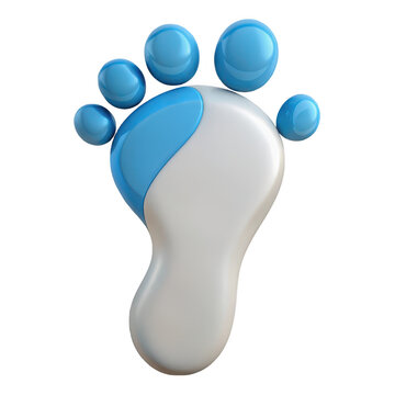 A stylized 3d rendering of a baby footprint with smooth blue and white glossy surfaces isolated on transparent background
