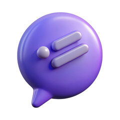 Poster - Smooth 3d rendered purple speech bubble icon with subtle gradient and two dashes isolated on transparent background