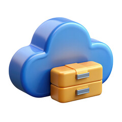 Aufkleber - A 3d rendered blue cloud icon with two stacked orange drawers and silver handles isolated on transparent background
