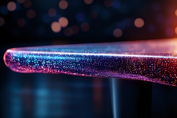 Poster - Glowing pink and blue metallic surface with sparkles and bokeh effect in dark background, creating futuristic and magical atmosphere.