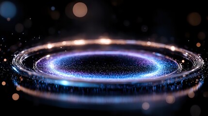 Aufkleber - Glowing cosmic ring with sparkling particles and light trails against dark background creates magical portal effect with blue and purple luminescence.