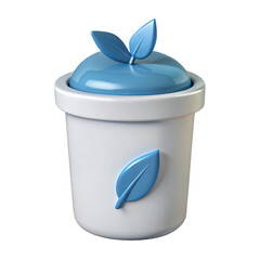 Poster - Stylized 3d rendering of a white pot with blue leaf emblems and a blue lid isolated on transparent background