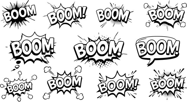 BOOM Comic book explosion sound effect, Comic Speech Bubble
