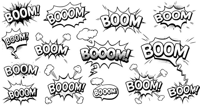 BOOM Comic book explosion sound effect, Comic Speech Bubble

