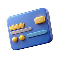 Poster - Stylized 3d rendering of a blue credit card with yellow and gray accents isolated on transparent background