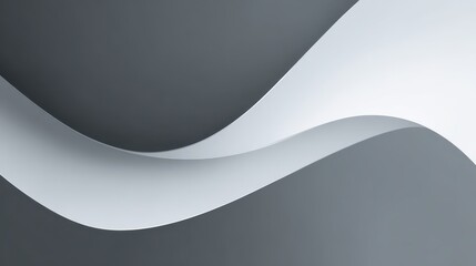 Fototapete - Curved white ribbon undulating across minimalist gray surface, forming dynamic abstract design with sweeping lines suggesting fluid motion and contemporary aesthetic