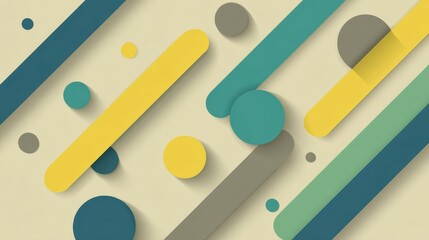 Fototapete - Modern abstract background featuring overlapping colorful lines and circles with drop shadows, creating a dynamic and visually appealing composition