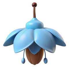Poster - Stylized blue flower with brown center and dangling elements isolated on transparent background