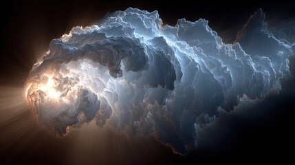 Wall Mural - a massive cloud emits a brilliant light from its center, surrounded by smaller clouds