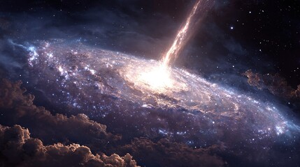 Wall Mural -   An artist's rendition of a gigantic star amidst a midnight sky with foreground clouds and stars