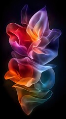Poster - Abstract flowing silk fabric in vibrant rainbow colors against black background creates ethereal light effect with smooth gradient transitions and elegant curves.