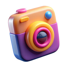 Poster - Vibrant 3d stylized retro camera with colorful buttons and lens isolated on transparent background