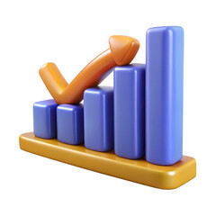 Poster - 3d rendering of a growing bar chart with an upward arrow symbolizing success and progress isolated on transparent background