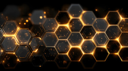 Poster - Abstract Hexagon Grid Dark Gold Futuristic Technology Background