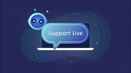 Poster - Live support chat bot on laptop screen. customer support service